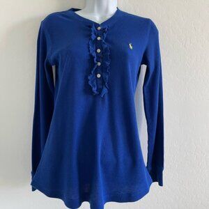 Ralph Lauren Blue Ruffle Waffle Knit Top comfy/preppy M